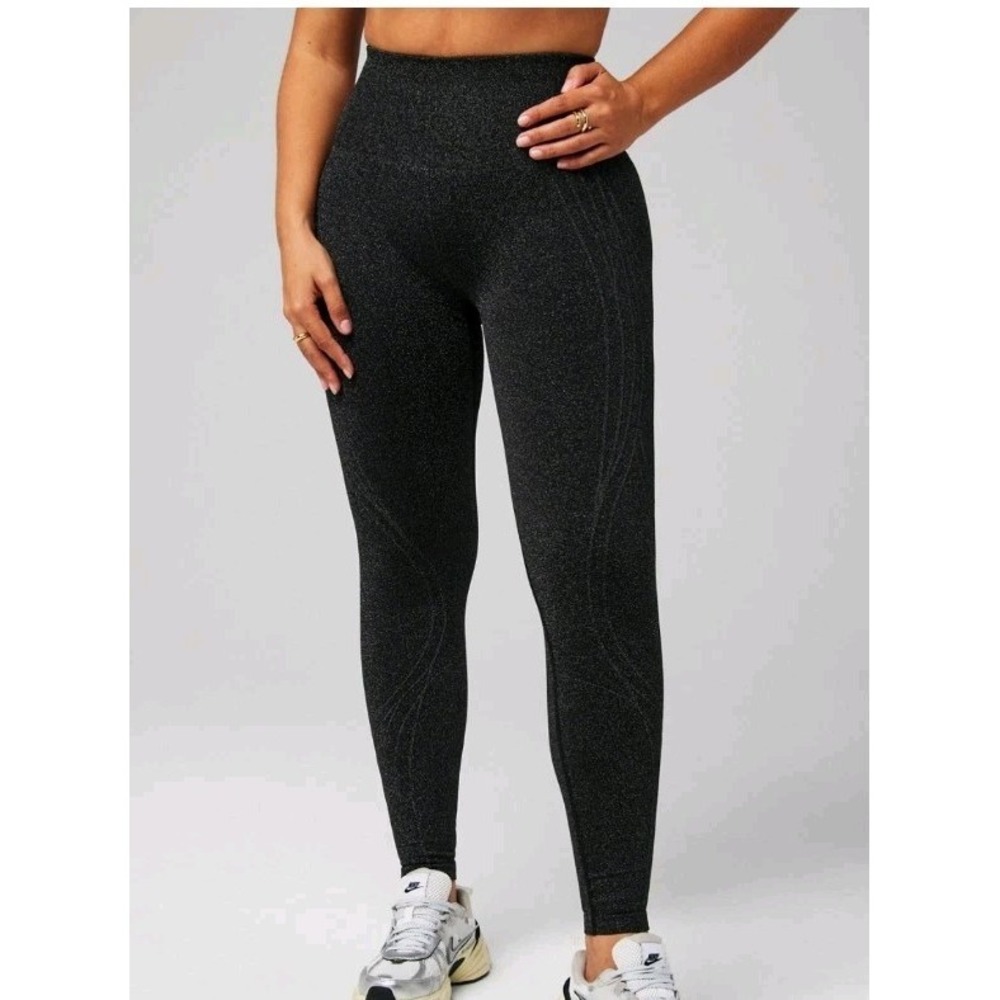 Fabletics Black Sparkle Seamless High Waisted Fitness Stretch Leggings Size S